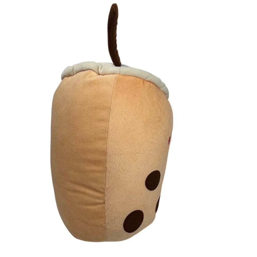 Boba Tea Plush 12 Inch Kawaii Bubble Milk Tea Stuffed Toy Tan Brown Heart Cheeks